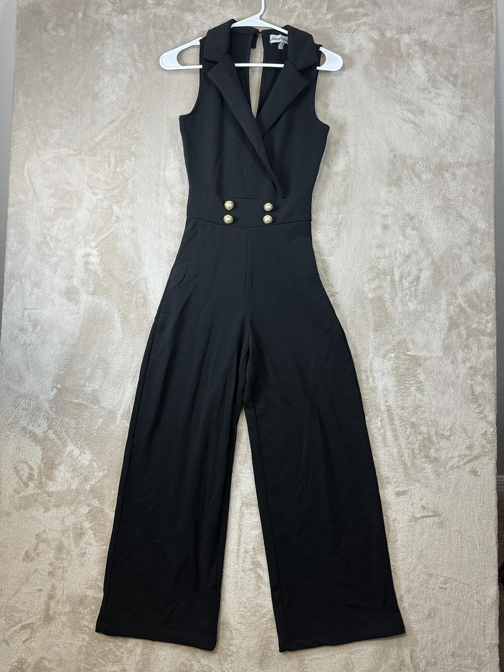 Almost Famous Jumpsuit Juniors Small Black Sleeveless Wide Leg Gold Button